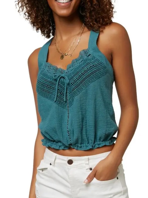 O'neill | Lark Woven Breezy Gauze Tank In Hydro Blue.